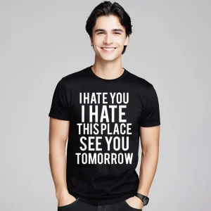 Cotton Fabric Youth Short Sleeve I Hate This Place See T-shirts Print Tops Tees Graphic Summer Crew Neck T-shirts