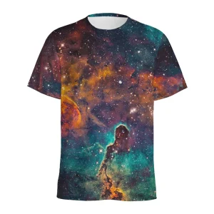 Colorful Galaxy Space Pattern T Shirt Men's Summer Round Neck Short Sleeve 3d Printed Starry Sky Tees Tops Street Loose T-Shirt